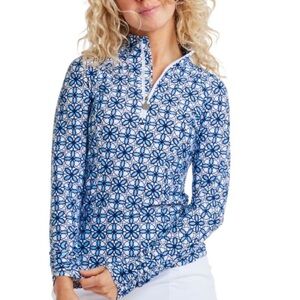 Like New TZU TZU Sport Sara Casablanca Long Sleeve Golf Top Blue White Size XL
